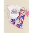 thumbnail image 3 of Hirigin 4th Of July Baby Girl Outfit Newborn Fourth Of July Short Sleeves Romper Tie-Dye Flare Pants Headband Set, 3 of 8