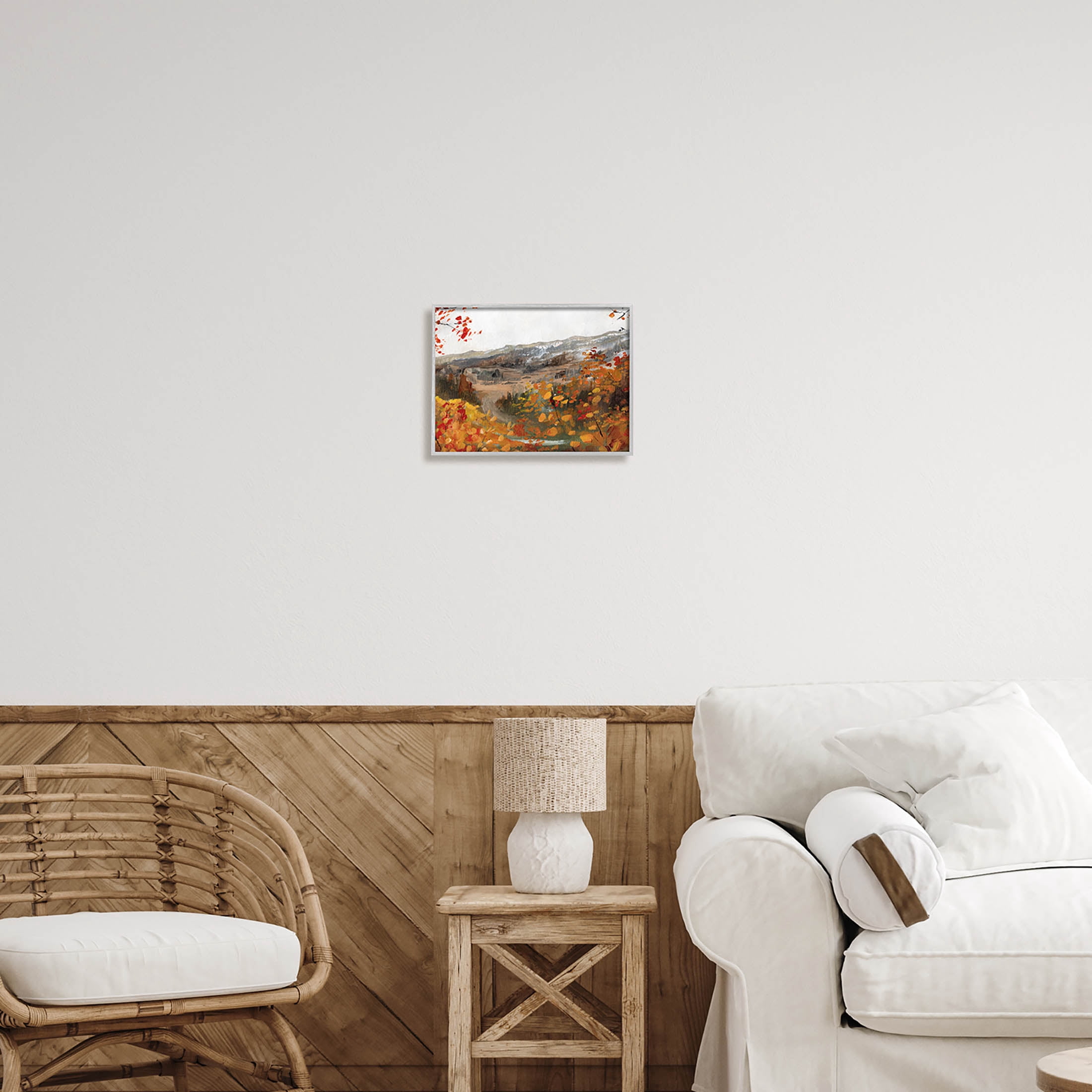 Autumn Foliage Mountain Scene Landscape Painting Gray Framed Art Print Wall Art