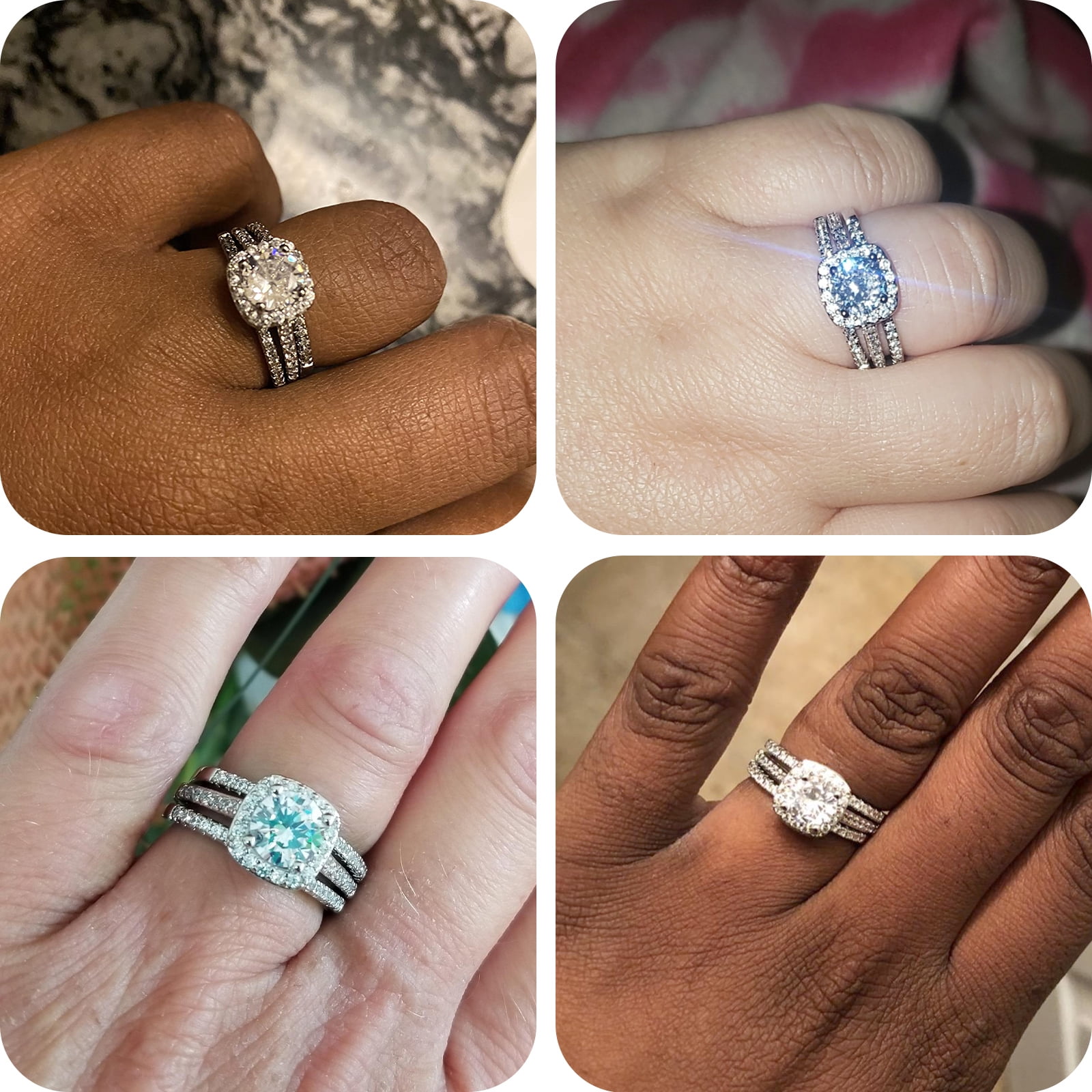 SFTING Wedding Ring Set for Women 3Pcs 925 Sterling Silver 5A Cubic Zirconia Bridal Sets Engagement Promise Eternity Ring for Women Size 5