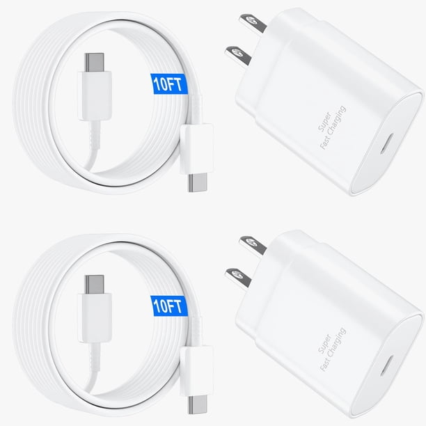 Cargador rápido Samsung, tipo C, 25 W, con cable de 10 pies, negro