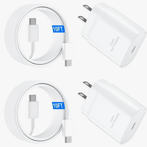 Cargador rápido Samsung, tipo C, 25 W, con cable de 10 pies, negro