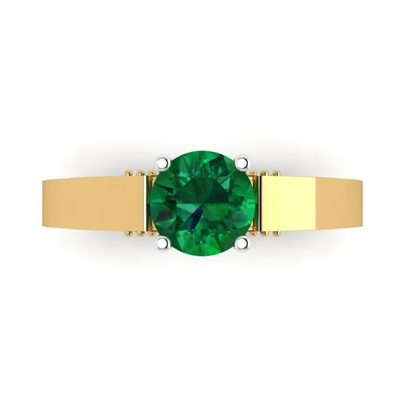 1.06 ctw Solitaire Anniversary Ring for Women | Round Cut Simulated Emerald | Hyperallergenic Solid 14K Yellow/White Gold