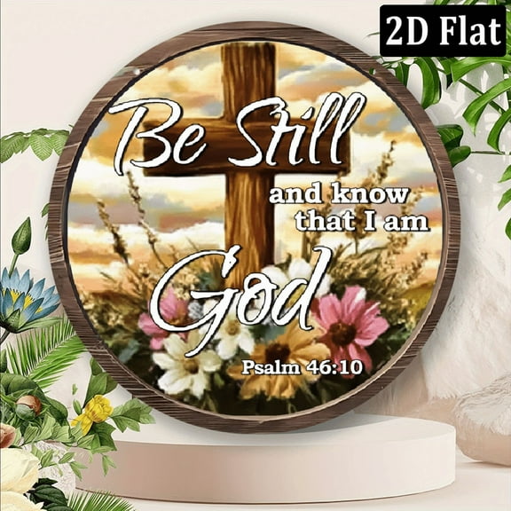 Vintage Faith-based Cross Wall Decor, 8*8 Inch Round Sign - Perfect for Home, Office, Farmhouse, Porch, Garden & Holiday Gift 2D