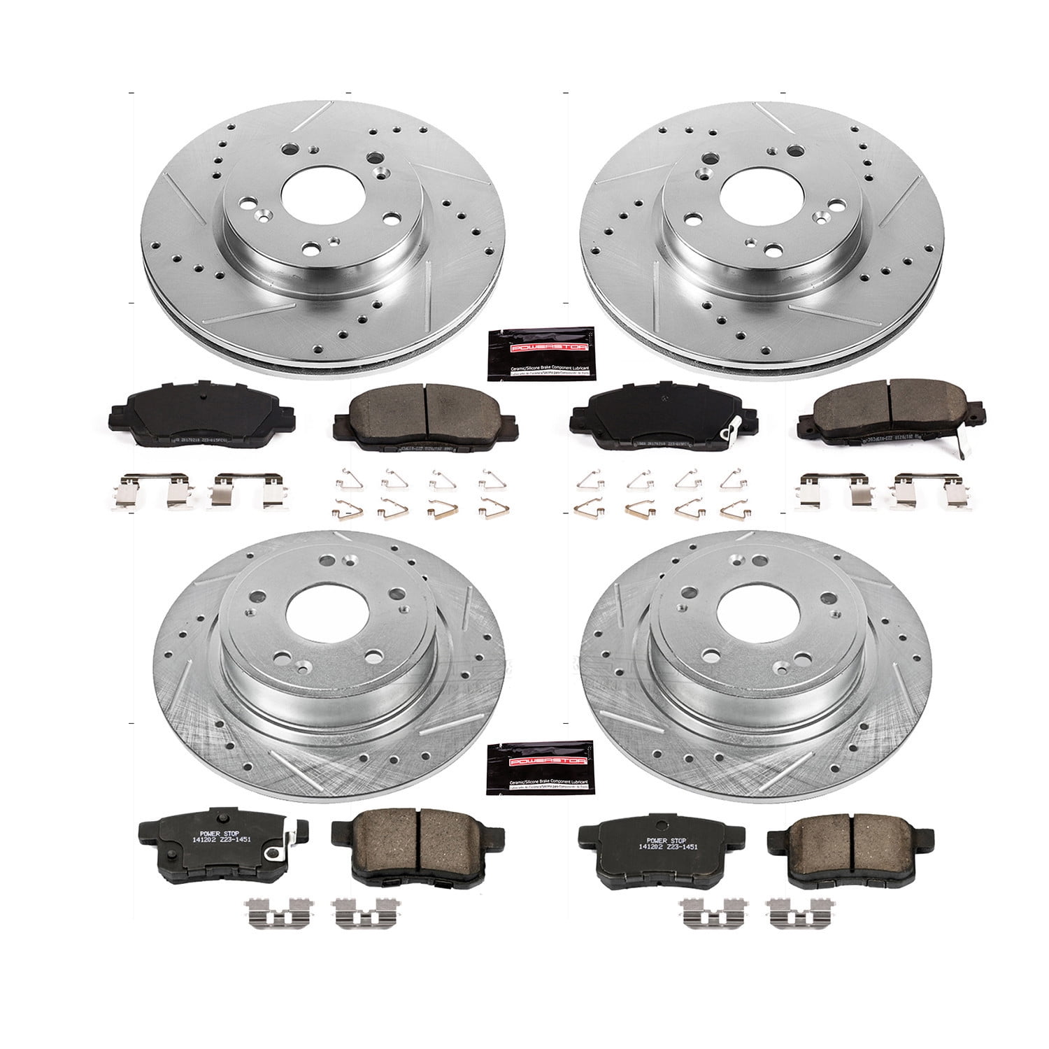 PowerStop Front and Rear Z23 Evolution Sport Carbon-Fiber Ceramic Brake Pad and Drilled & Slotted Rotor Kit Fits: HONDA Select Models K7346
