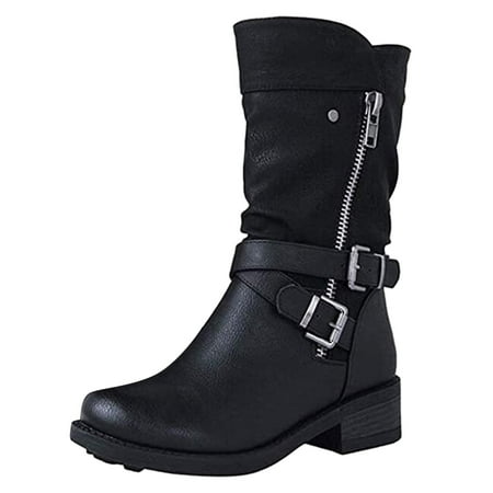 

Egmy Women Shoes Breathable Chunky High Heels Retro Zipper Long Boots