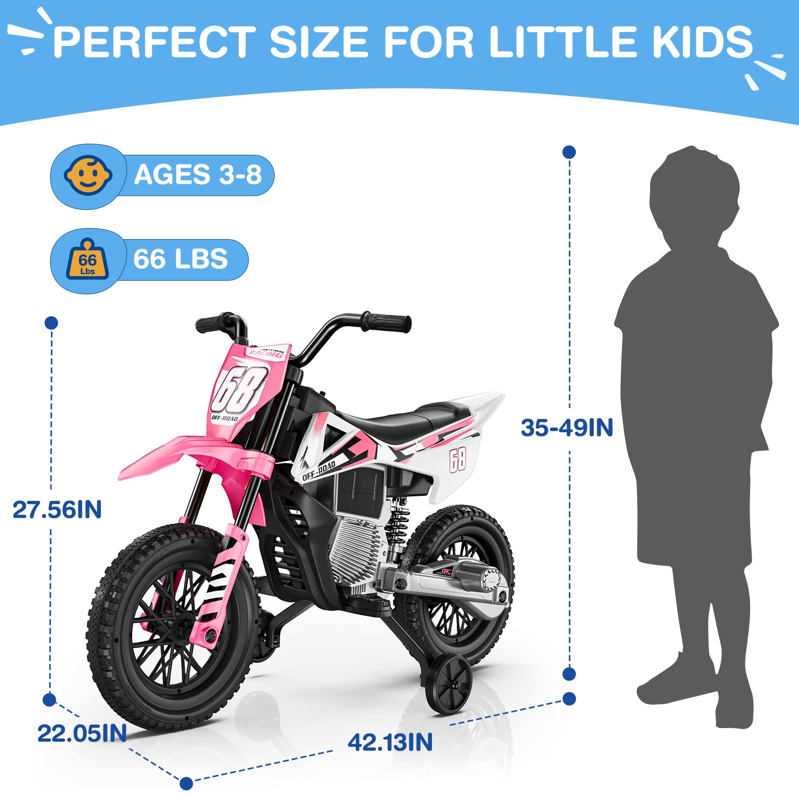 LIGIANT Kids Ride-On Motorcycle 12V Training Wheels Bluetooth Pink