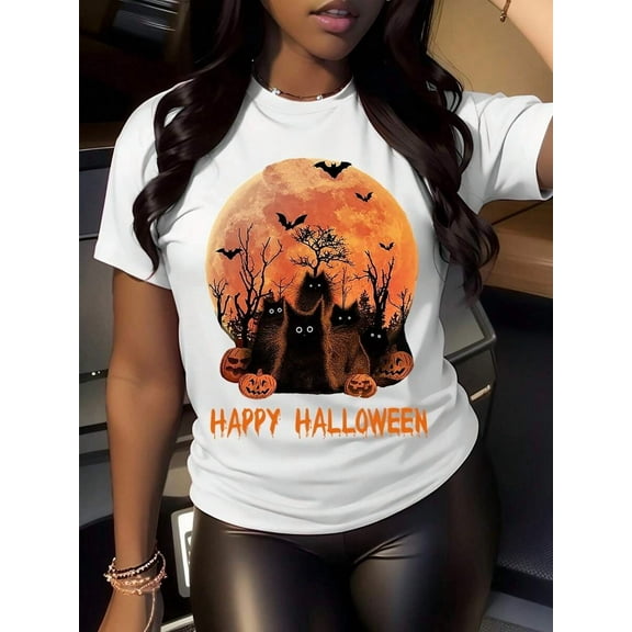 Halloween T-Shirt Cotton Crew Neck Shirt Short Sleeve Tee For Daily Life,  220g