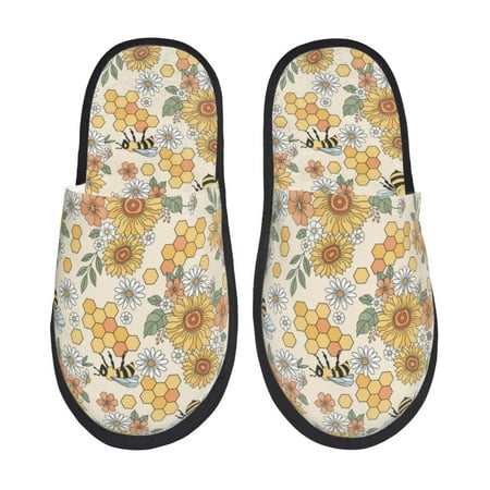 

Tideii Hippie Bee Honeycomb for Home Indoor Cotton Slippers Autumn and Winter EVA Plush Slippers Household Supplies Unisex-Large