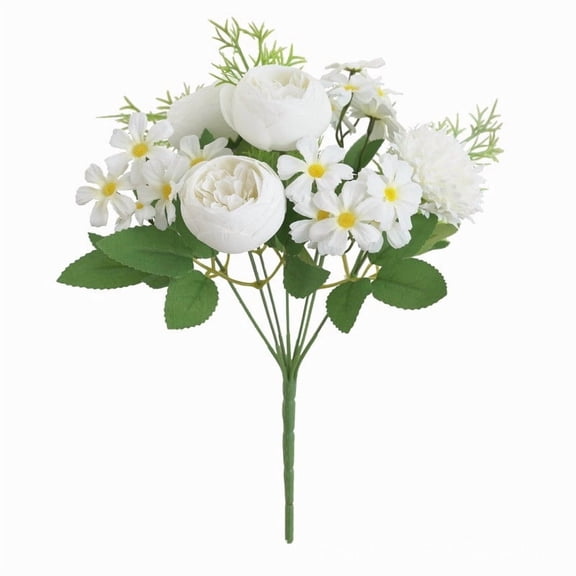 Faux Flower Bouquet, 7-Head Artificial Peony and Chrysanthemum, Wedding Bridal Handheld Flowers, Decorative Silk Flowers for Home, DIY Craft Projects