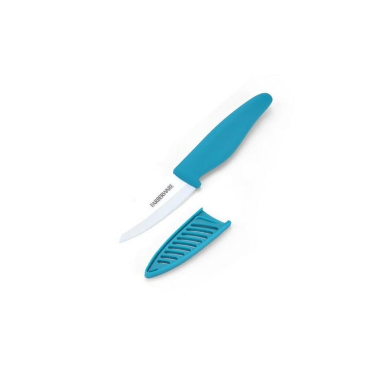 Farberware Professional 3-inch Ceramic Paring Knife with Teal Blade Cover  and Handle 