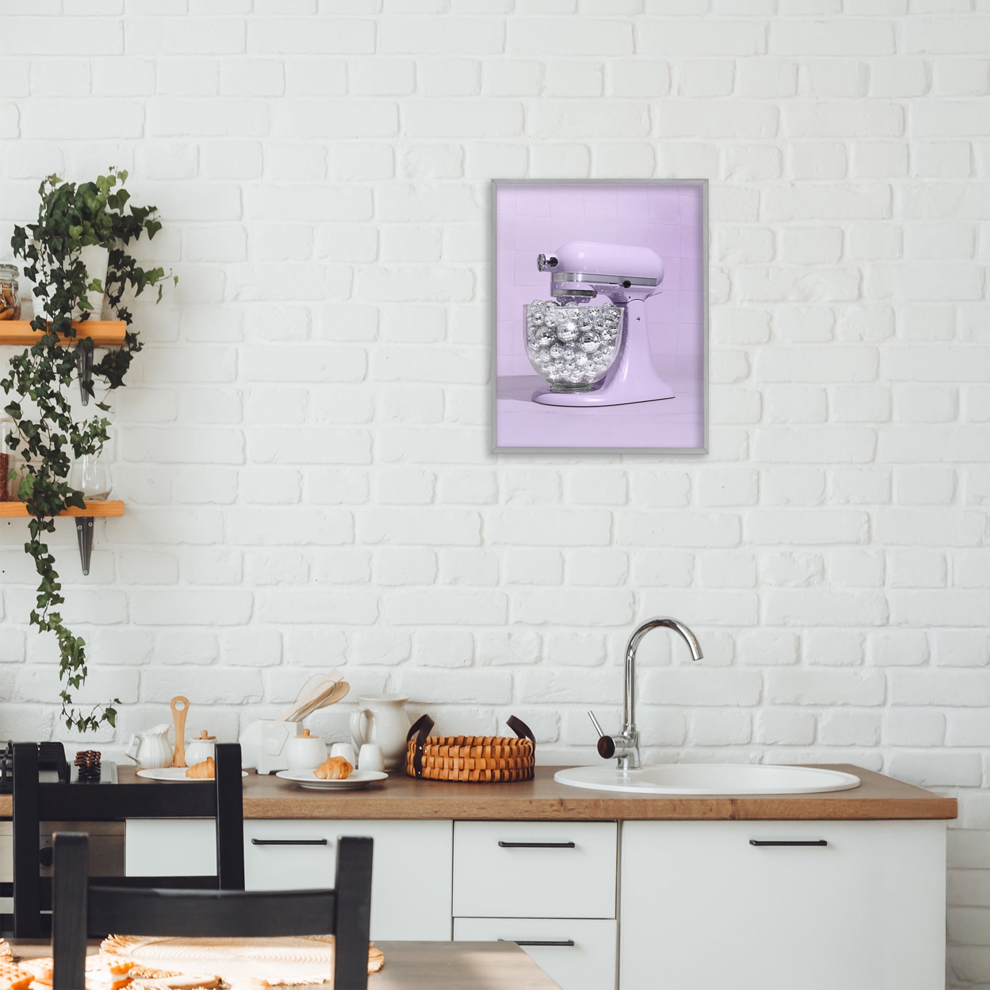 Stupell Industries Disco Kitchen Mixer over Purple Gray Framed Giclee Art, design by LISH Creative