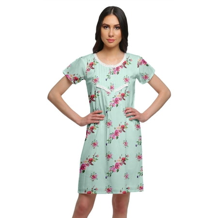 

Moomaya Printed Womens Short Sleeve Nightdress Round Neck Cotton Sleepwear