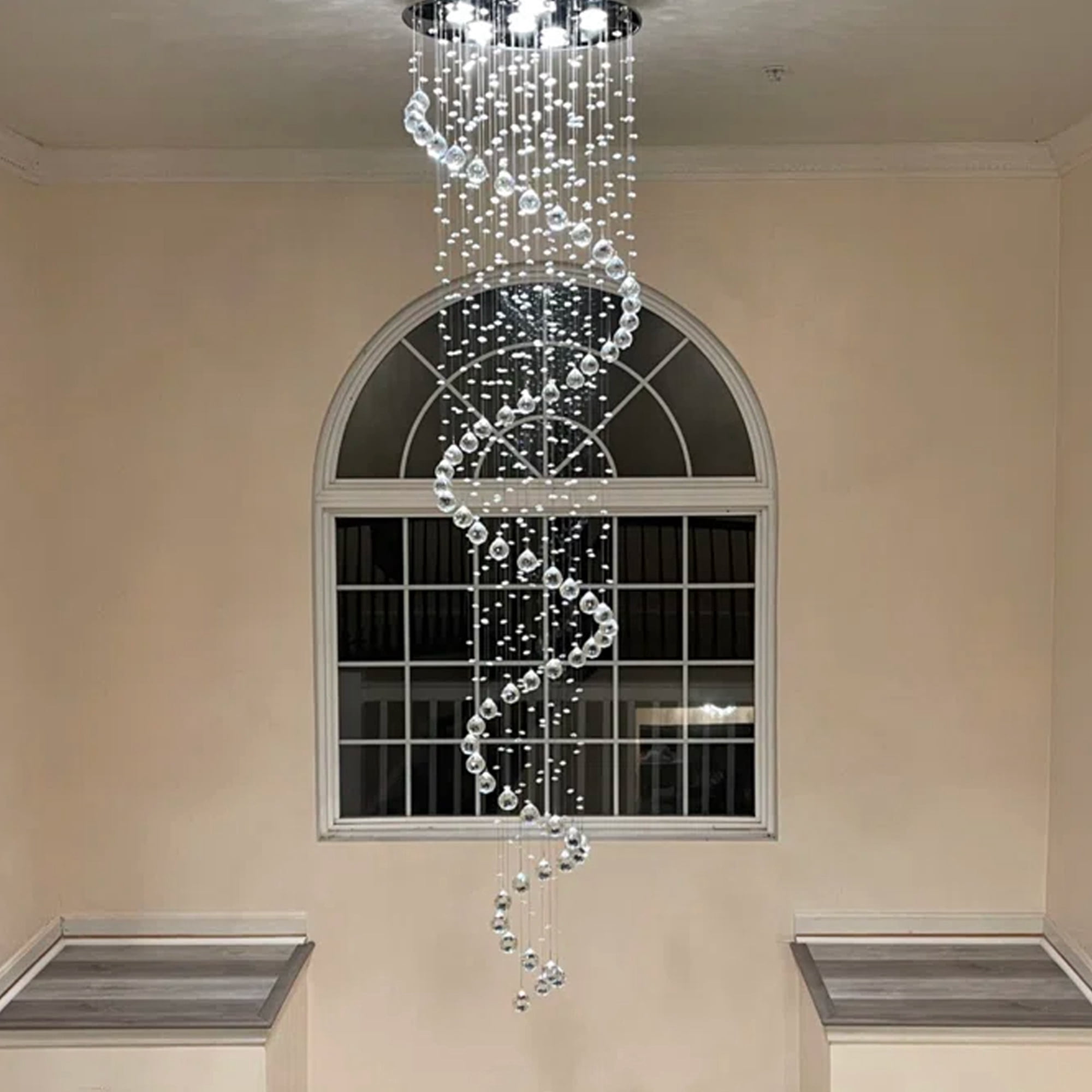 SEFINN FOUR Modern Spiral Design Crystal High Ceiling Pendant Light Chandelier for Living Room Hotel Stairs Foyer Entryway H87"