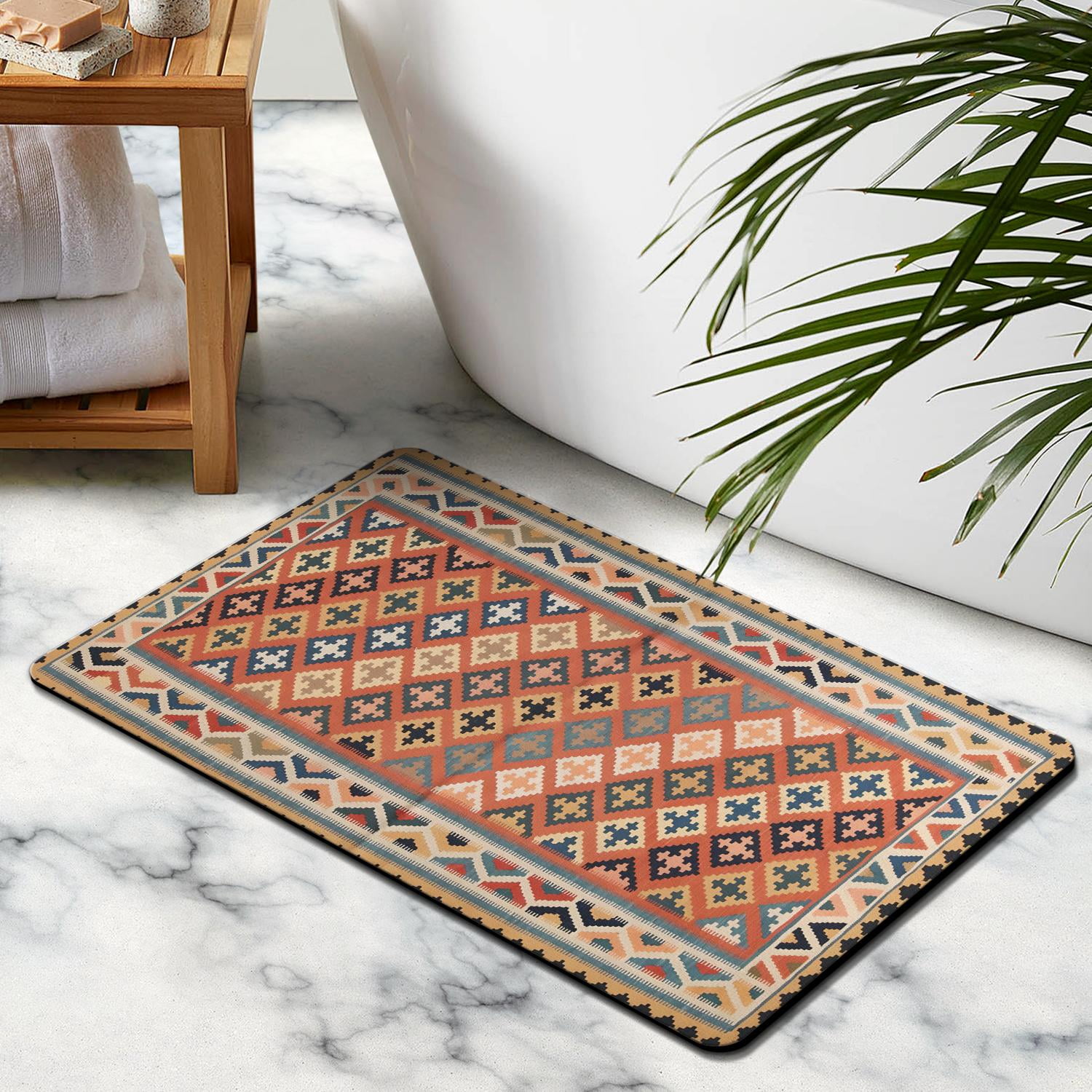 Modern Boho Bathroom Rugs: Non-Slip, Super Soft Aztec Bath Mat, Beautiful Western Geometric Design, Highly Absorbent - Perfect Addition to Your Bathroom Décor, 20x32 Inch