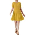 thumbnail image 1 of INSPIRE CHIC Robe Bohème Froncée pour Femme à Col Rond, Manches Courtes Bouffantes, Robes à Étages Jaune G, 1 of 5