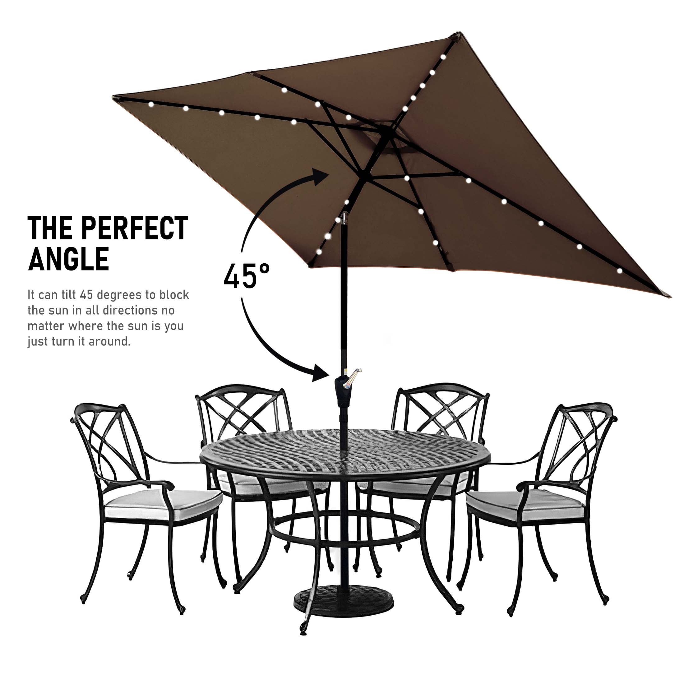 Aukfa 10 x 6.5ft Rectangular Patio Solar LED Lighted Outdoor Umbrellas for Market Beach Pool - Dark Chocolate