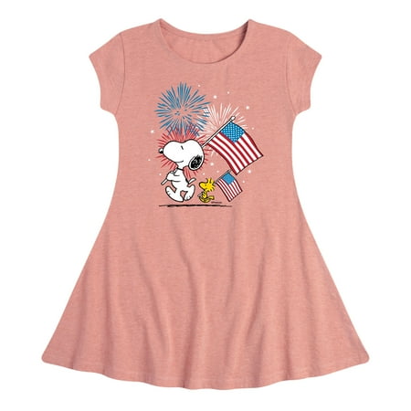 

Peanuts - Snoopy Woodstock Flags - Girls Fit And Flare Cap Sleeve Dress