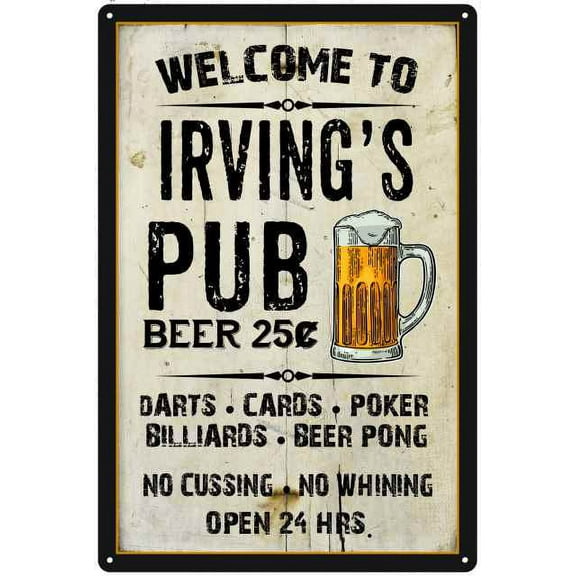 IRVING'S Pub Sign Vintage Man Cave Bar 8 x 12 High Gloss Metal 208120028410