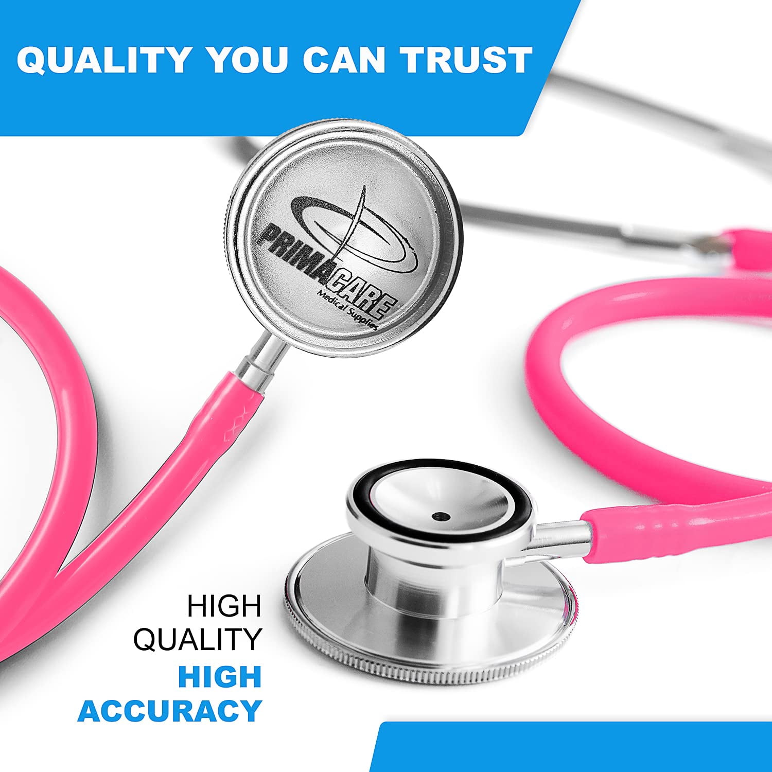 Primacare DS-9290-PK-3 Classic Series Adult Dual-Head Stethoscope, 22" Tubing Length, Pink, Pack of 3 Stethoscopes