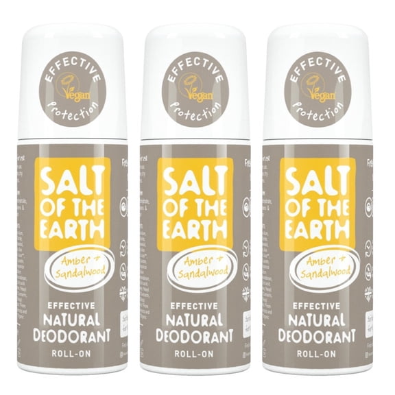 Salt of The Earth Amber and Sandalwood Roll-on Deodorant 75ml (Pack of 3)