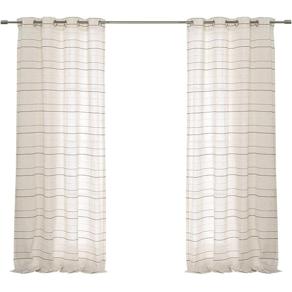 Quality Home Color Striped Faux Linen 2 Panel Curtain Set 96" Length