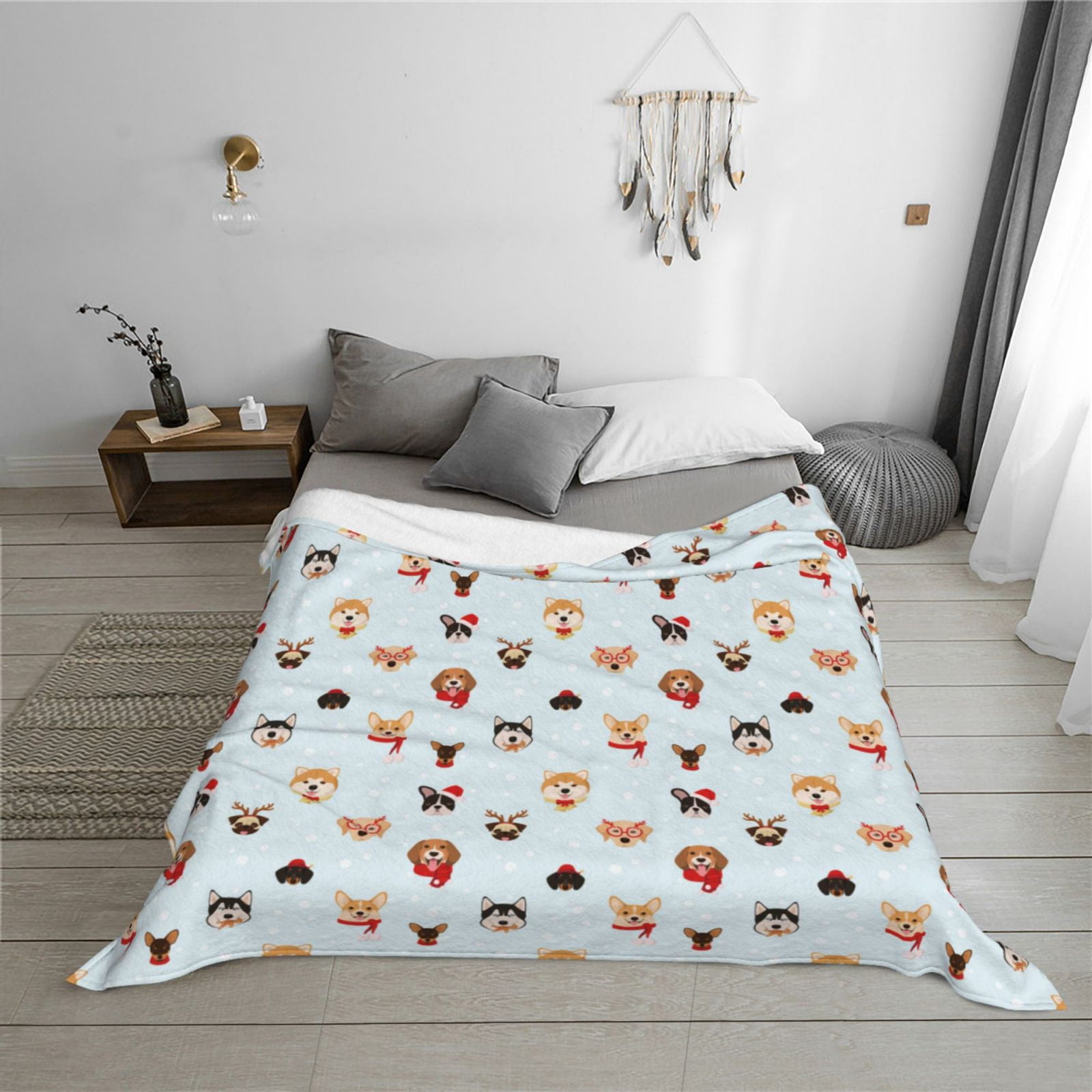 Throw Blanket for Couch - Cute Dog Puppy Christmas Soft Comfy Lightweight Cozy Warm Throw Blanket, Fuzzy Plush Flannel Blanket & Throws for Sofa and Bed All Season