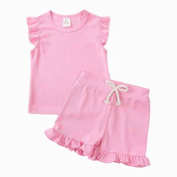 enyan Toddler Girl Summer Short Sets Sleeveless Graphic Print Tank Top Cotton Shorts 2Pcs (Pink,4-5 Years)