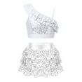 thumbnail image 5 of Aislor Kids Girls Sequin Dance Dress Metallic Crop Top with Skirt Jazz Latin Hip Hop Dancewear Silver 6, 5 of 7