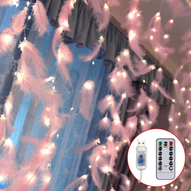 300 luces LED de cadena de hadas con plumas de rosas con 8 modos de luz, control remoto, decoración romántica de cortina de pared para bodas, fiestas de cumpleaños, dormitorios interiores Rojo Verde