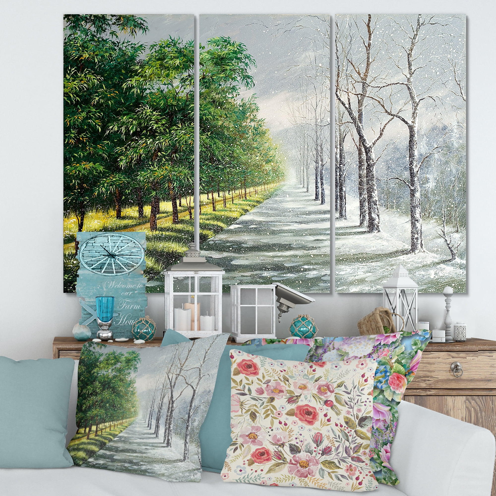 Designart ' Summer and Winter United ' Country Canvas Wall Art Print
