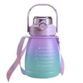 thumbnail image 1 of 1300ml Gradient Color Big Belly Cup Cartoon Straw Plastic Water Bottle (Purple), 1 of 7