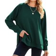 thumbnail image 4 of Green Womens Tops Crewneck Sweatshirt for Women Loose Fit Oversized Pullover Side Slit Zipper 2023 Fall Fashion Fall Outfits for Women 2025, 4 of 5