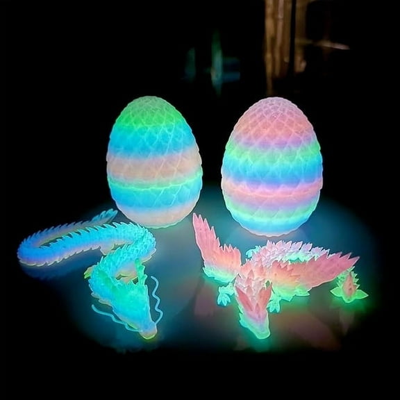 2pcs 3D Printed Luminous Dragon Egg Models,Flexible Joint Animal lacertid Figurines, Stress Relief, Fidget restlessness, ADHD Toys, Surprise Fantasy Gifts