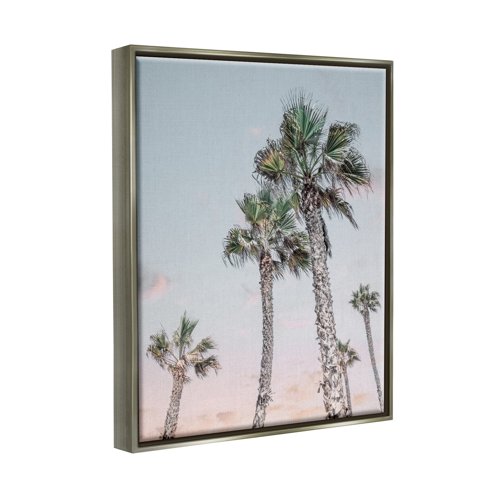 Stupell Industries Tall Tropical Palm Trees Clear Sunset Sky Photograph Luster Gray Floating Framed Canvas Print Wall Art, Design by Natalie Carpentieri