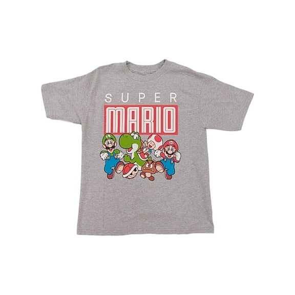 Super Mario Boys Gray Luigi Toad & Yoshi Goomba T-Shirt Mario Tee Shirt XL 14-16