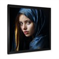 thumbnail image 2 of Designart "Portrait Inspired by "Girl with a Pearl Earring"" Fashion Framed Wall Art Decor - Glam Blue Woman Hallway Framed Wall Art Decor, 2 of 6