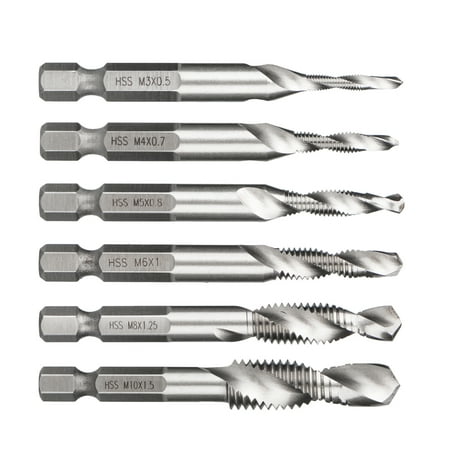 - 6Pcs/Set TSV HSS High Speed Steel Hex Metric Drill Bit Tap Countersink Screw Thread
