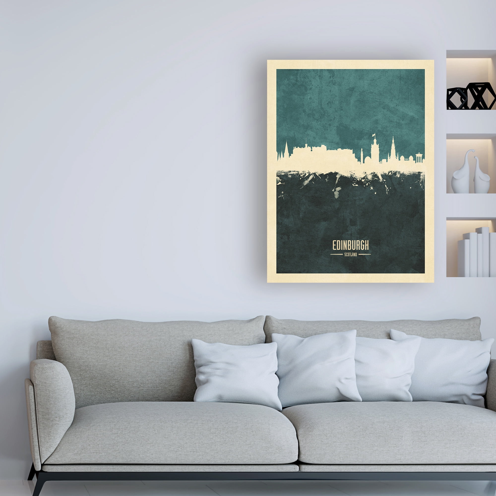 Trademark Fine Art 'Edinburgh Scotland Skyline Teal' Canvas Art by Michael Tompsett
