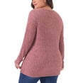 thumbnail image 3 of Agnes Orinda Women's  Plus Size  V Neck Long Sleeve Basic Ribbed Pitted Brushed Casual Tunic Blouse 1X Pink, 3 of 6