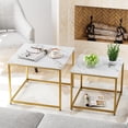 thumbnail image 2 of Coffee Table Set of 2, Modern Patterned Glass Nesting Tables, Metal Frame Square Center Table Set, Side Tables, Nesting Coffee Tables for Living Rooms, Bedrooms and Small Spaces, 23.6 Inch Black, 2 of 2