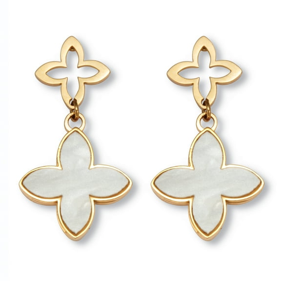 Genuine Mother of Pearl Gold Ion-Plated Stainless Steel Clover Earrings