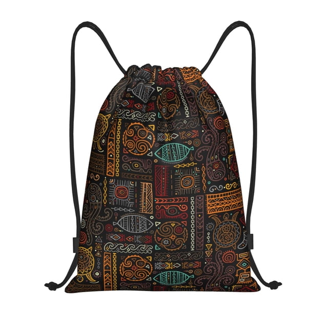 Xecao Polynesian Turtles Pattern Sports Drawstring Backpack - String Swim Gym Bag with Wet Proof Pocket for Women&Men-Medium