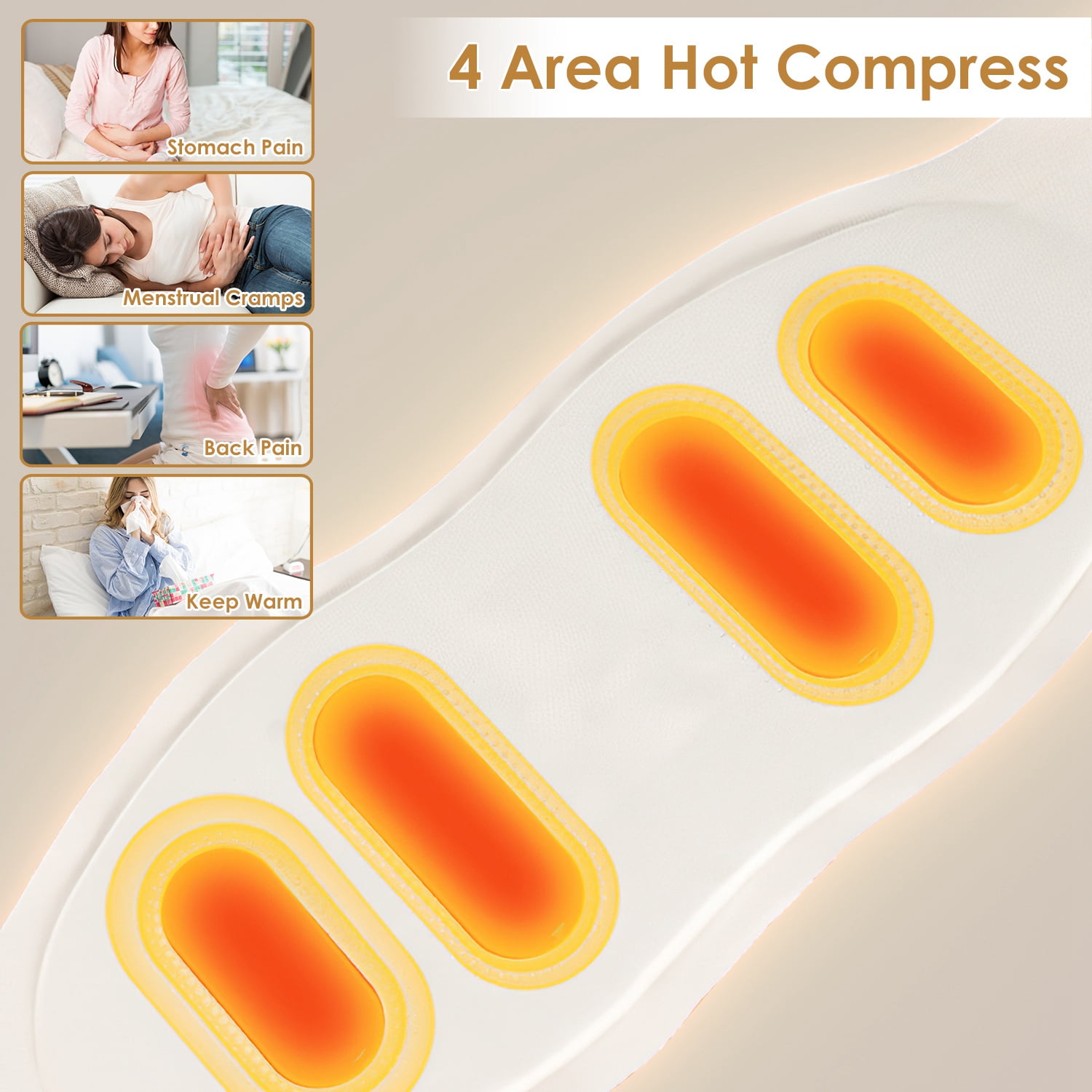 Cordless EMS Heating Pad - 8 Massage Modes & 19 Intensity Levels, 3 Heat Settings (104-122 ℉ ) & Magnetic Remote Control