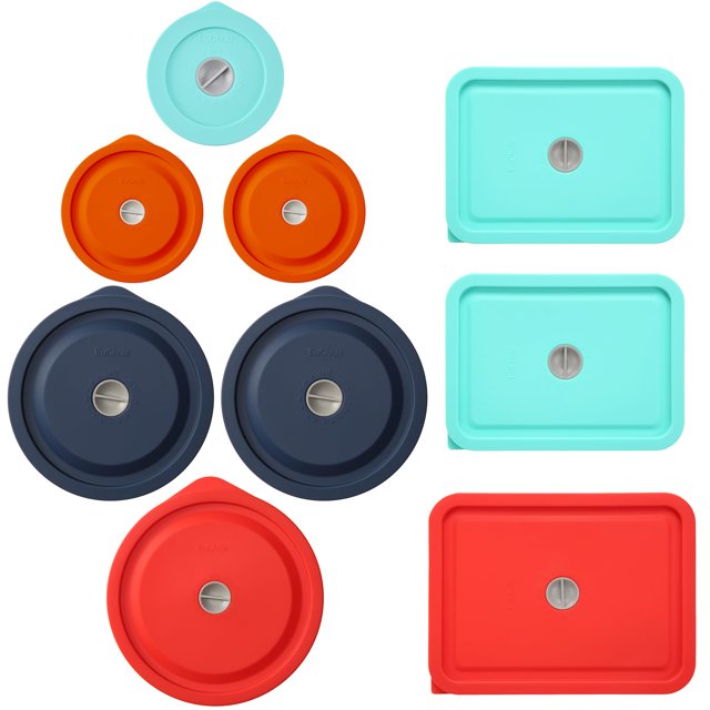 Tapas De Repuesto Para Pyrex 7202-Pc 1 Taza 7200-Pc 2 Tazas 7201-Pc 4 Tazas 7402-Pc 6/7 Tazas 7210-Pc 3 Tazas Y 7211-Pc 6 Tazas Cubierta Rectangular De Silicona Para Tazón De Vidrio, Paquete De 9