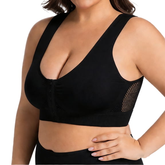 FAZVAOO Women's Sports Bras,Wireless Mesh Front Closure Bra with Running Yoga,Size L-5XL