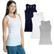 Emprella Tank Tops for Women 3 Pack Assorted Ribbed Racerback Tanks (Large)