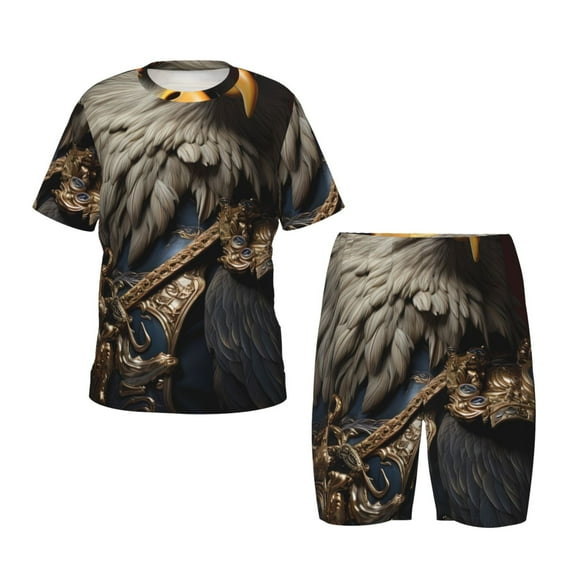 KLL Noble Style Bald Eagle Print Kids' Short-Sleeved Pajama Set,Soft Pajama Sleepwear Sets Pjs Outfits for Boys and Girls-X-Large