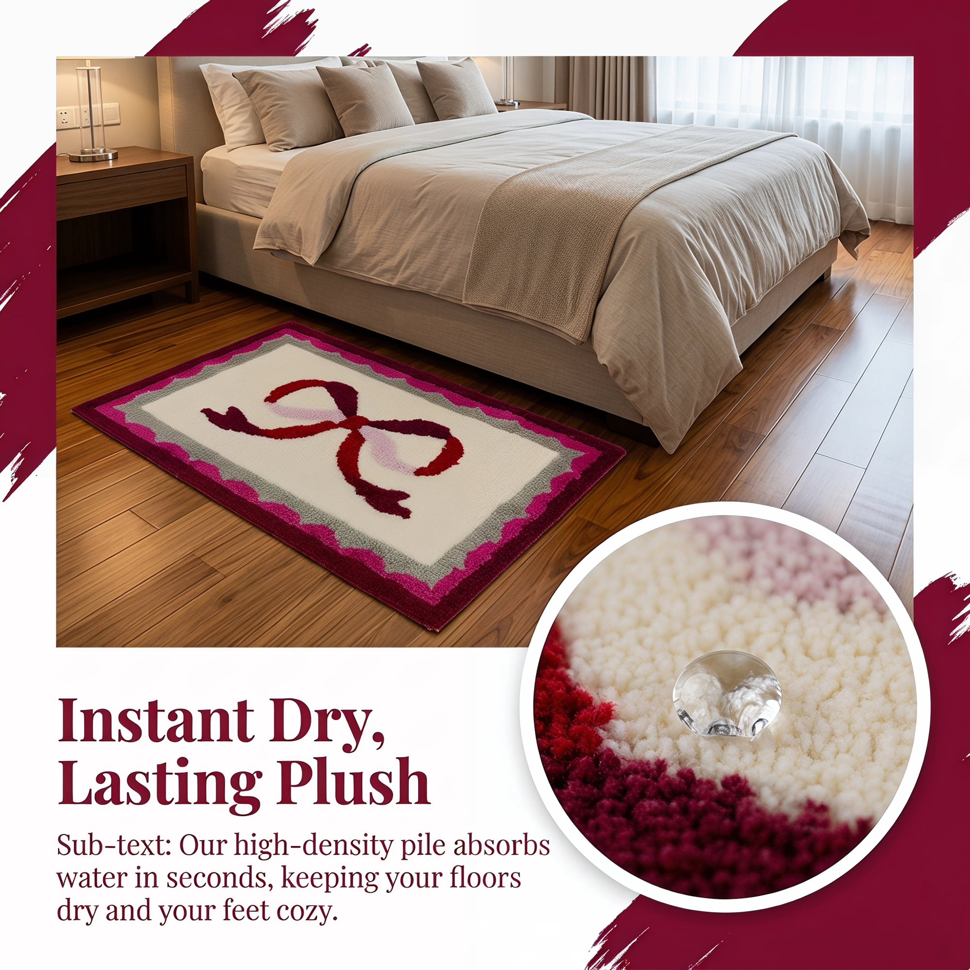 Unique Bargains Aesthetic Printed Ultra Soft Absorbent Shaggy Bath Mat Red 32" x 20"