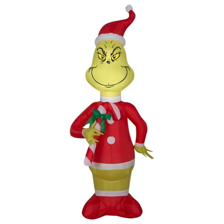 Gemmy Christmas Airblown Inflatable Grinch W/Red And White Candy Cane, 4 Ft Tall, Multicolored