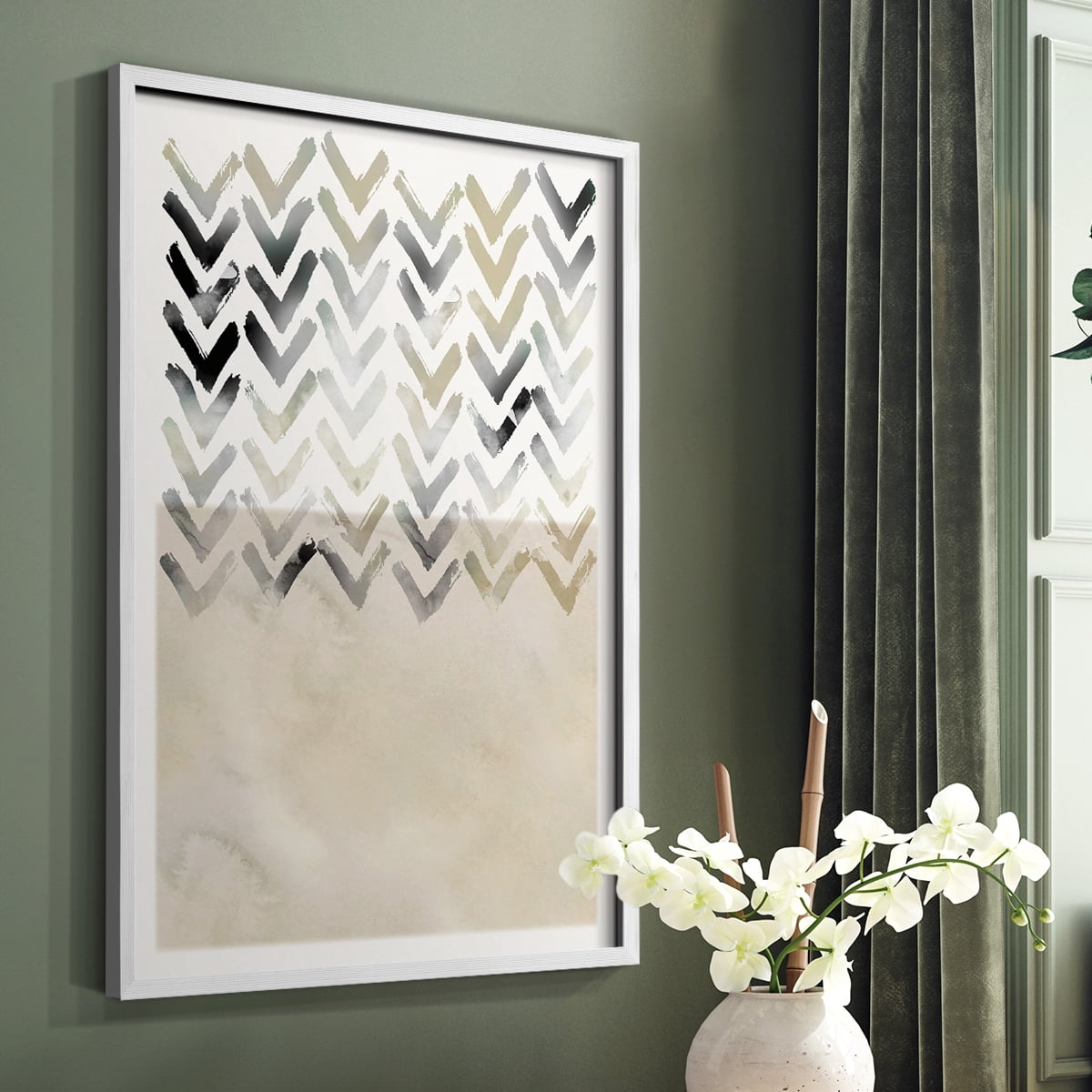 Neutral Chevron in White Solid Wood 8 x 10 Framed Print